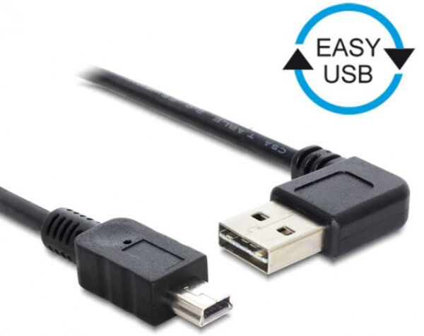 DeLock 85175 - Kabel EASY-USB 2.0 Typ-A Stecker gewinkelt links / rechts > USB 2.0 Typ Mini-B Stecker 0,5 m