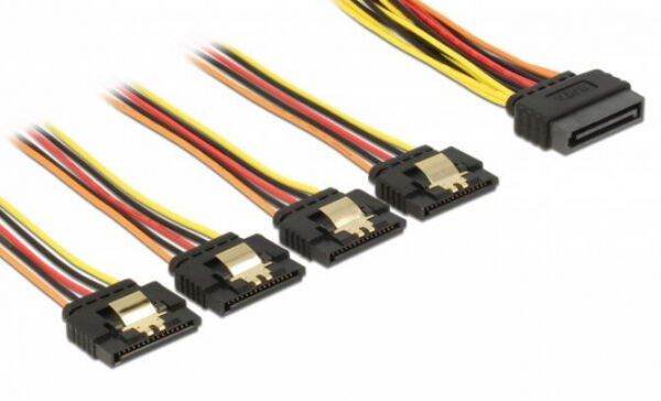 DeLock 60158 - Kabel SATA 15 Pin Strom Stecker mit Einrastfunktion > SATA 15 Pin Strom Buchse 4 x gerade 50 cm