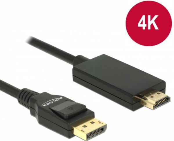 DeLock 85319 - Kabel Displayport 1.2 Stecker > High Speed HDMI-A Stecker Passiv 4K 5 m schwarz
