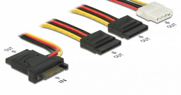 DeLock 60171 - Stromkabel SATA 15 Pin Stecker > 3 x SATA Buchse + 1 x Molex 4 Pin Buchse 20 cm (PCB)