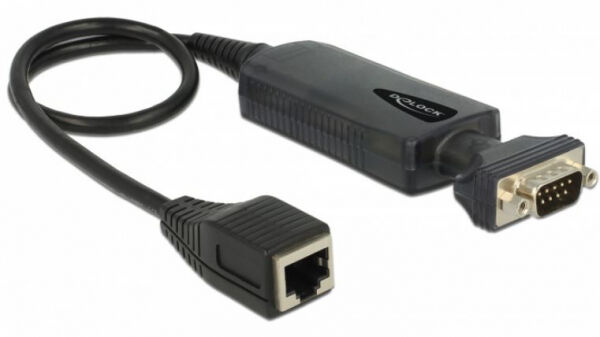 DeLock 62976 - Konverter Ethernet LAN RJ45 10/100 Mbps Buchse zu seriell RS-232 DB9 Stecker mit Muttern