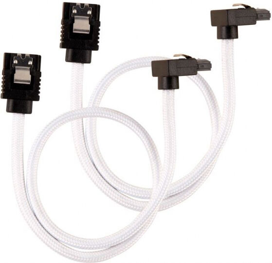 Corsair Premium Sleeved SATA-Kabel gewinkelt 30cm - Weiss