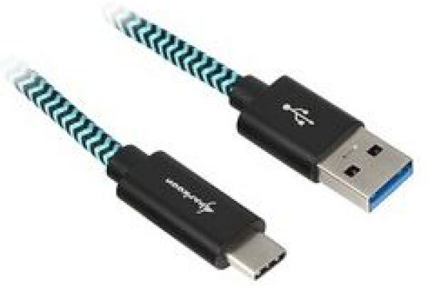 Sharkoon Kabel USB A 3.1 Stecker > USB-C Stecker (Alu + Braid) - Schwarz/Hellblau - 1m