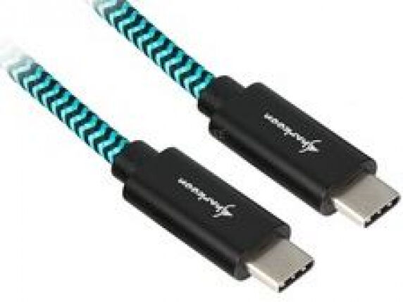 Sharkoon Kabel USB C 3.1 Stecker > USB-C Stecker (Alu + Braid) - Schwarz/Hellblau - 1m