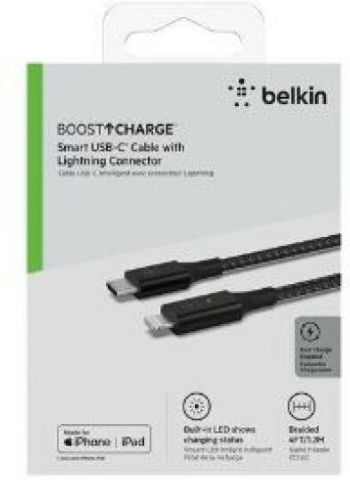 Belkin Smart LED Kabel USB-C zu Lightning / Schwarz - 1.2m