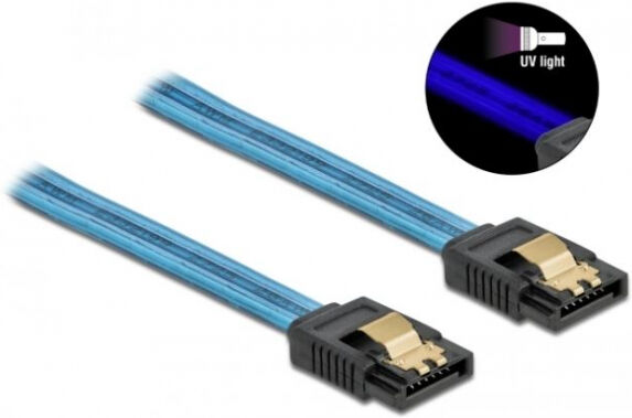 DeLock 82121 - SATA 6 Gb/s Kabel UV Leuchteffekt blau 20 cm