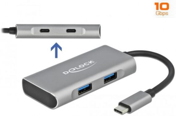 DeLock 63260 - Externer USB 3.2 Gen 2 USB Type-C Hub mit 2 x USB Typ-A und 2 x USB Type-C