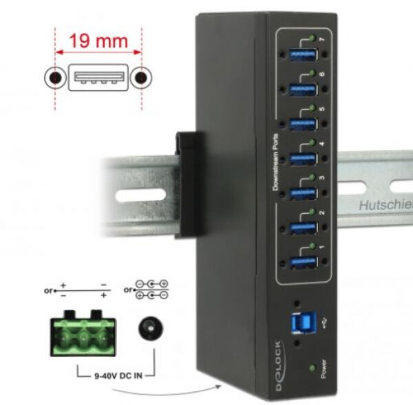 DeLock 63311 - Externer Industrie Hub 7 x USB 3.0 Typ-A mit 15 kV ESD Schutz