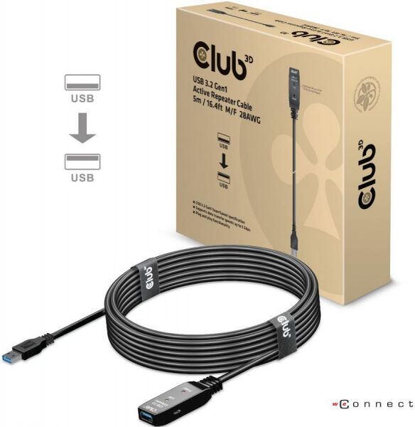 Club 3D CAC-1404 - USB 3.2 Gen1 Active Repeater Cable M/F 28AWG - 5m