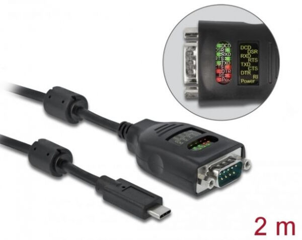DeLock 90414 - USB Type-C zu Seriell DB9 Adapter mit 9 LED RS-232 Tester