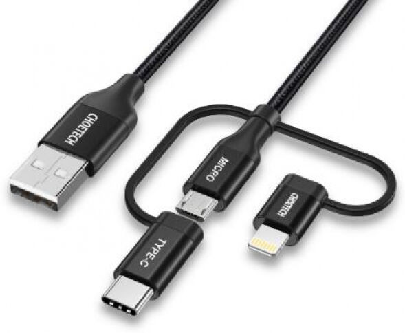 Choetech IP0030 - 3 In 1 Multi USB Cable - Lightning / Type C / Micro USB Connector - 1m