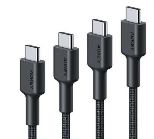 Aukey CB-CD37 - Set mit 4 USB-C-USB-C-Schnellladekabeln aus Nylon - 0,3m / 1m / 2m / 3m