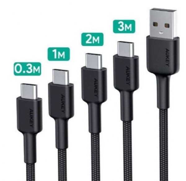 Aukey CB-CMD39 - Set mit 4 USB-C-USB-C-Schnellladekabeln aus Nylon - 0,3m / 1m / 2m / 3m