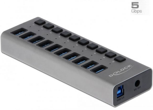 DeLock 63670 - Externer SuperSpeed USB Hub mit 10 Ports + Schalter