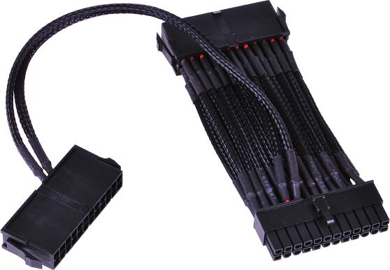 Phobya 24Pin 2-Fach Netzteilanschalterkabel (2x24pin auf 1x24pin) - Einzel Sleeving - Schwarz