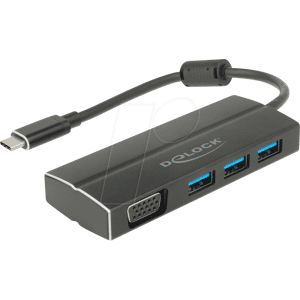 DELOCK 63932 - Adapter USB 3.1 Type-C > 3x USB-A + VGA