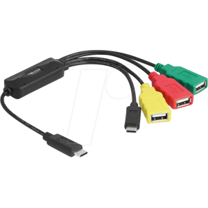 DELOCK 64203 - USB 2.0 4-Port Kabel-Hub, 3x A-Buchse, 1x C-Stecker, 30 cm