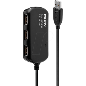 LINDY 42781 - USB 2.0 Hub, 4 Port, Verlängerung, aktiv, Daisy Chain, 8 m