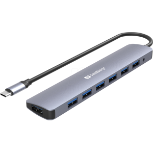 SANDBERG 136-40 - USB 3.0 7-Port Hub, Aluminium, USB-C-Kabel