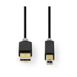 Nedis USB-Kabel - USB 2.0 - USB-A Stecker - USB-B Stecker - 480 Mbps - Vergoldet - 2.00 m - Rund - PVC - Anthrazit - Box