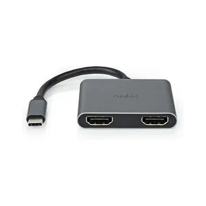 Nedis USB Multi-Port-Adapter - USB 3.2 Gen 1 - USB-C Stecker - 2x HDMI - 0.10 m - Rund - Vernickelt - PVC - Schwarz - Umschlag