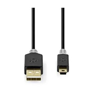 Nedis USB-Kabel - USB 2.0 - USB-A Stecker - USB Mini-B 5 pin Stecker - 480 Mbps - Vergoldet - 2.00 m - Rund - PVC - Anthrazit - Verpackung mit Sichtfenster