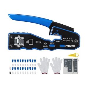 VEVOR Netzwerk Werkzeug Set Crimpzange 26AWG-, 24AWG- und 23AWG-Netzwerkkabel, für RJ45, Cat5e, Cat6, Cat6a Crimpwerkzeuge Professional Netzwerk Kabeltester Set, Netzwerk Kabeltester Quetschzange