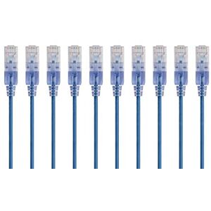 Monoprice Cat6A Ethernet-Patchkabel – Snagless RJ45, 550 MHz, 10 G, UTP, reiner blanker Kupferdraht, 30 AWG, 10 Stück, 1,5 m, Blau – SlimRun-Serie