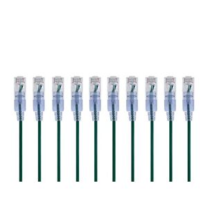 Monoprice Cat6A Ethernet-Patchkabel – Snagless RJ45, 550 MHz, 10 G, UTP, reiner blanker Kupferdraht, 30 AWG, 10 Stück, 60 cm, Grün – SlimRun-Serie
