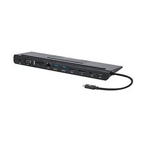 IC Intracom Manhattan USB-C Dock/Hub with Card Reader and MST, Ports (x9): Audio 3.5mm, DisplayPort, Ethernet, HDMI, USB-A (x3), USB-C and VGA, With Power Delivery (100W) to USB-C Port (Note add USB-C wall charger and USB-C cable needed),All Ports can be 