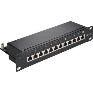 Goobay CAT 6a 10-Zoll (25,4 cm) Patch Panel, 12 Port, (1 HE) - STP geschirmt, schwarz