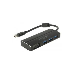 Delock USB 3.2 Gen 1 Multiport-Hub, USB-C Stecker > 3x USB-A + VGA Buchse, USB-Hub