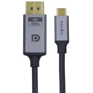 NÖRDIC 2m USBC til DisplayPort-kabel UHD 4K 60Hz DP 1.2 21,6Gbps HDCP Alt tilstand via USB C Aluminium kontakter Space Grey