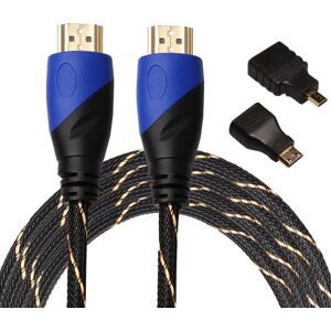 Shoppo Marte 3m HDMI 1.4 Version 1080P Woven Net Line Blue Black Head HDMI Male to HDMI Male Audio Video Connector Adapter Cable with Mini HDMI & Micro HDMI Adapte