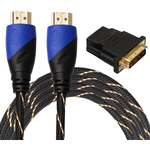 Shoppo Marte 3m HDMI 1.4 Version 1080P Woven Net Line Blue Black Head HDMI Male to HDMI Male Audio Video Connector Adapter Cable with DVI Adapter Set