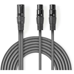 Nedis Balanceret Audio kabel   XLR 3-Pin Han   2x XLR 3-Pin Hunstik   Nikkelplateret   1.50 m   Runde   PVC   Mørkegrå   Kartonhylster