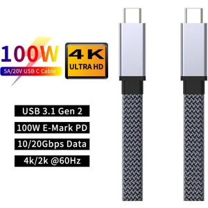 NÖRDIC 1,5 m fladt og tyndt kabel USB3.2 Gen2 USB-C til C hurtigopladning med strømforsyning PD100W 5A 10Gbps 4K 60Hz med Emarker