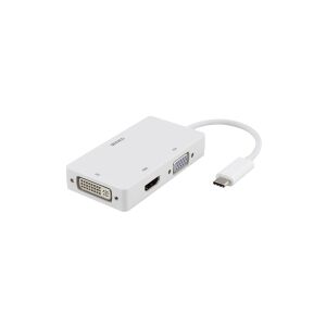 DELTACO USBC-HDMI15 - Ekstern videoadapter - USB-C - DVI, HDMI, VGA - hvid