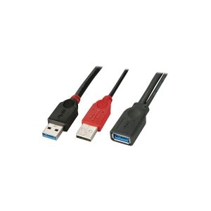 Lindy USB 3.0 Dual Power Kabel - USB-kabel - USB Type A, USB Type A (kun strøm) (han) til USB Type A (hun) - USB 3.0 - 50 cm - sort, rød