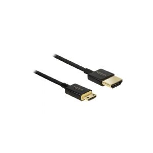 Delock Slim Premium - HDMI-kabel med Ethernet - 19 pin mini HDMI Type C han til HDMI han - 2 m - tripel-afskærmet - sort