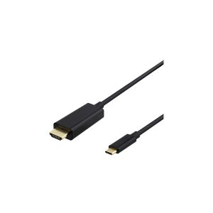 DELTACO - Adapterkabel - 24 pin USB-C han til HDMI han - 1 m - sort - 4K30 Hz support