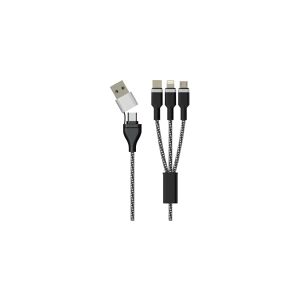Sinox PRO X 6-i-1 kabel med Lightning, USB C og Micro USB. 1m. Braided