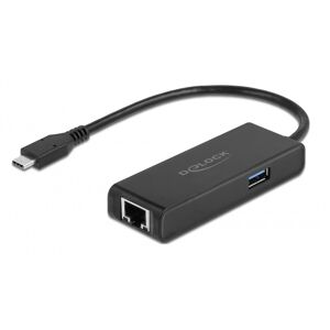 Delock Usb-C Hub - 1x Rj45 & 1x Usb-A - Sort