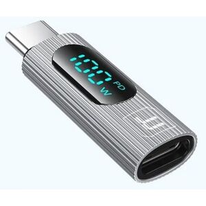 Usb-C Han Til Usb-C Hun Otg Adapter Med Display - 100w - Sølv