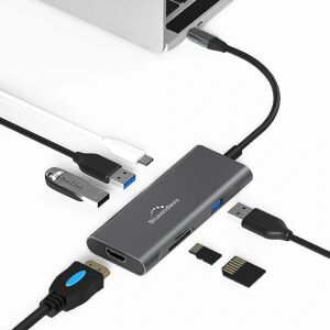 Thunderbolt til USB med 3 porte + HDMI + USB-C Adapter Macbook Dark grey