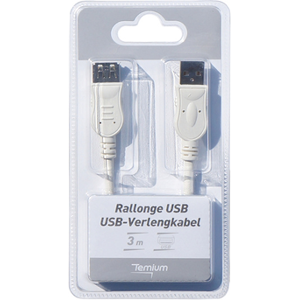 Temium Câble rallonge USB 2.0 3m Gris Blanc - Publicité