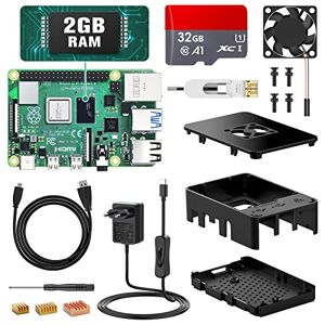 Beumons Raspberry Pi 4 Modèle B, 2G RAM+32G Carte Mémoire, Starter Kit Complet: Carte Mère, Alimentation avec Interrupteur, Câble HDMI Boîtier Noir, Dissipateur, Ventilateur, Raspberry Pi 4 - Publicité