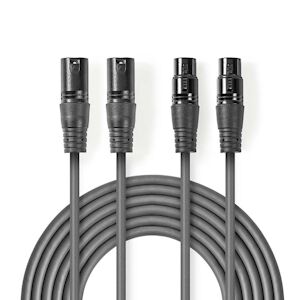 Câble Audio Xlr Symétrique  2x Xlr Mâles à 3 Broches - 2x Xlr Femelles à 3 Broches  0,5 M  Gris Usage Non Intensif Nedis - Publicité