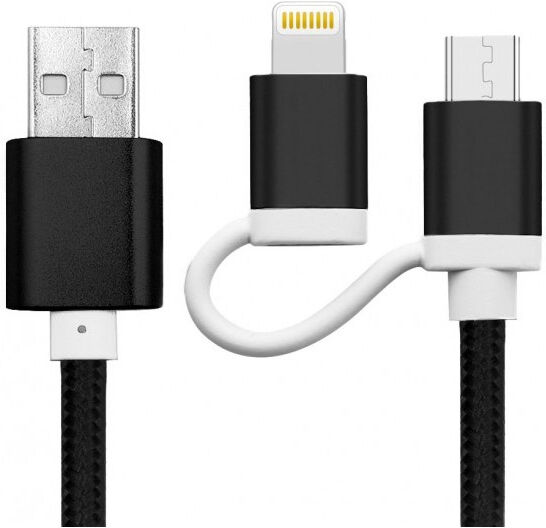 Media Wave Καλώδιο USB to Lightning με Micro USB 2 σε 1 για iOS & Android Χρώματος Μαύρο MWS3709