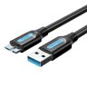 USB 3.0 A férfi és Micro-B férfi kábel Vention COPBI 3m fekete PVC